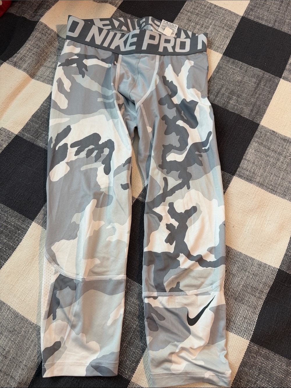 Nike Gray and White Camo Pro Compression Leggings